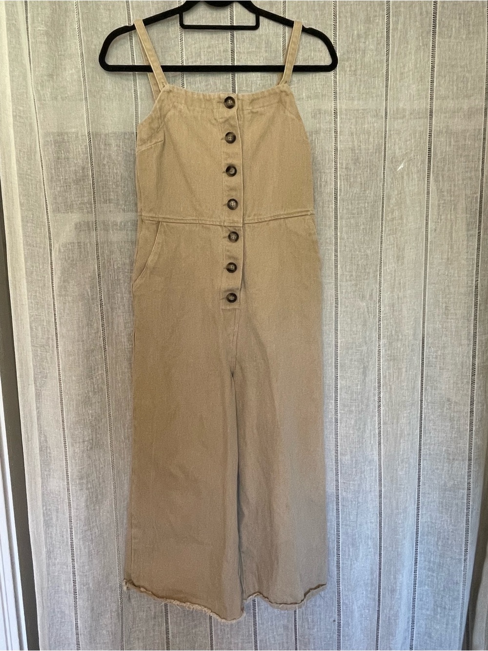 Wishlist Tan Button-Front Wide-Leg Jumpsuit